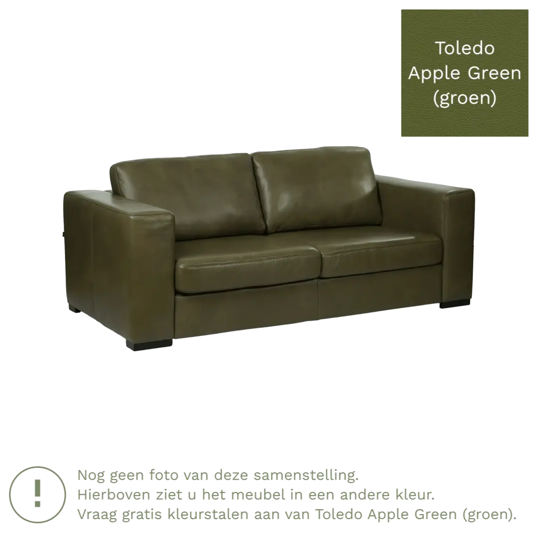 afbeelding van Leren bank Flow - 2 zits - Toledo Apple Green (groen) - Poten hout bruin