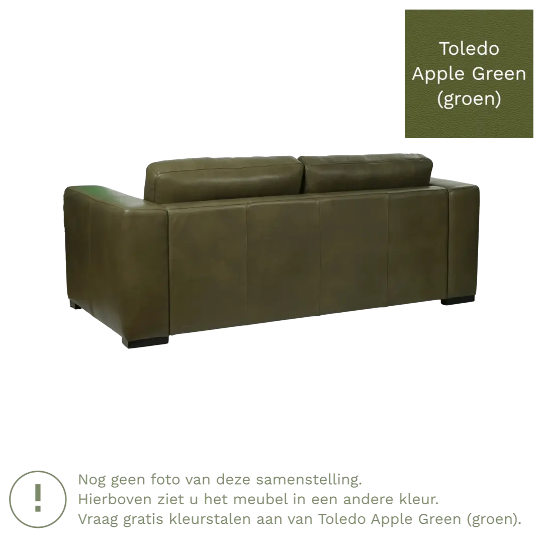 afbeelding van Leren bank Flow - 2 zits - Toledo Apple Green (groen) - Poten hout bruin