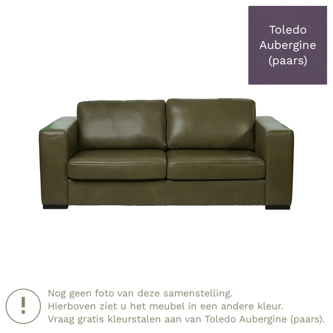 afbeelding van Leren bank Flow - 2 zits - Toledo Aubergine (paars) - Poten hout zwart