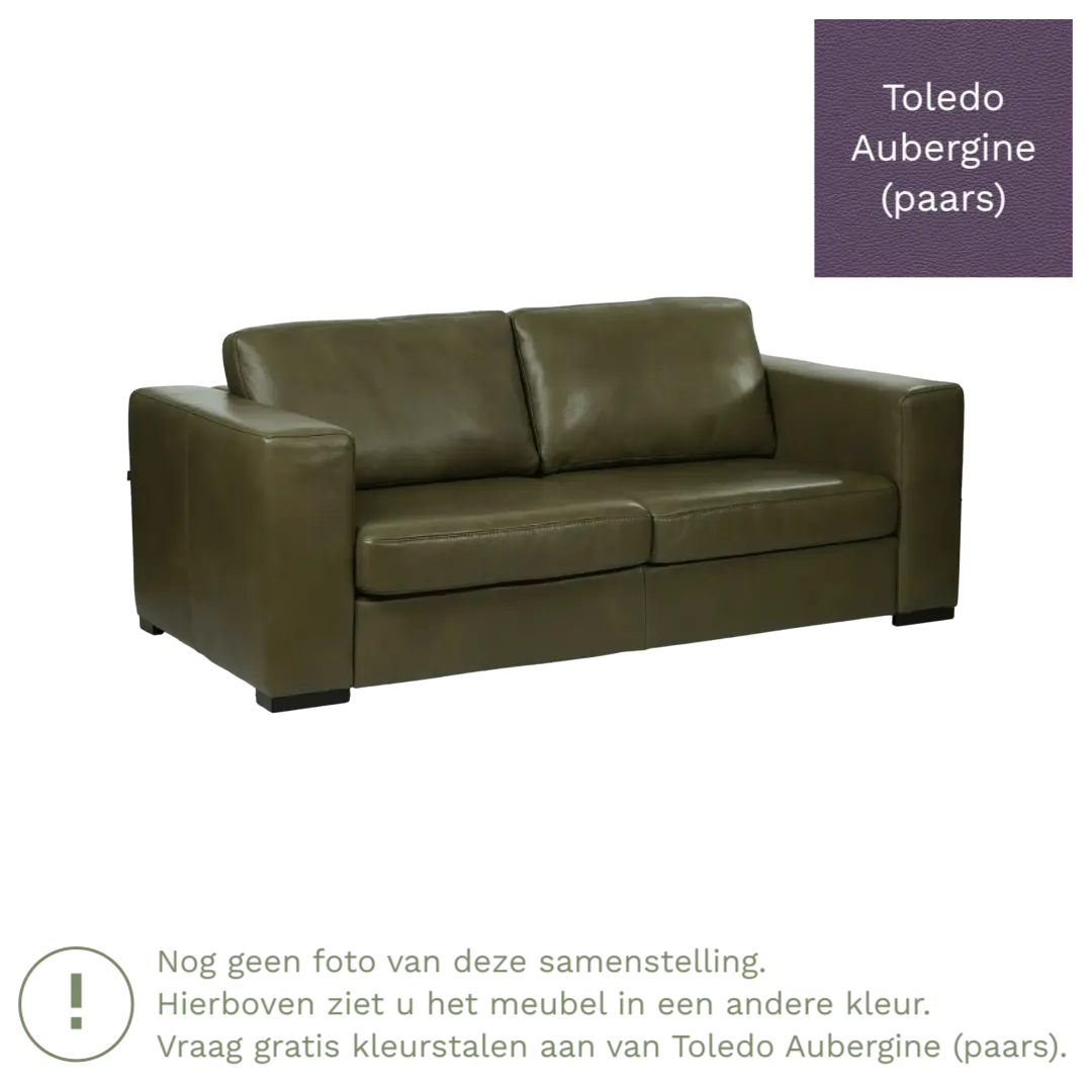afbeelding van Leren bank Flow - 2 zits - Toledo Aubergine (paars) - Poten hout zwart