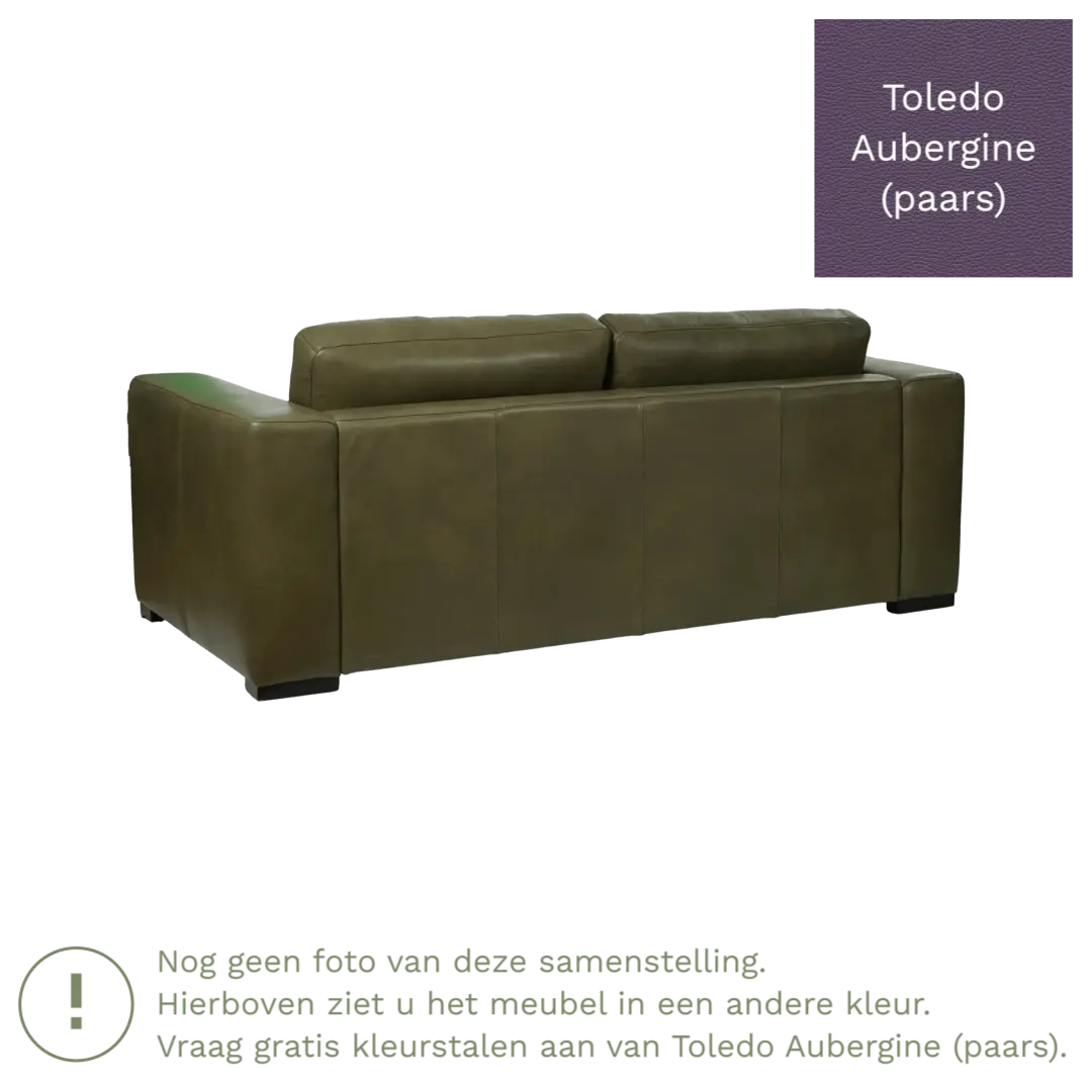 afbeelding van Leren bank Flow - 2 zits - Toledo Aubergine (paars) - Poten hout zwart