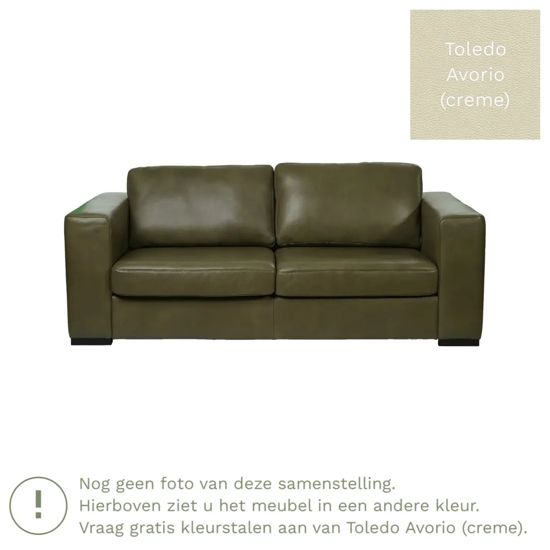 afbeelding van Leren bank Flow - 2 zits - Toledo Avorio (crème) - Poten hout bruin