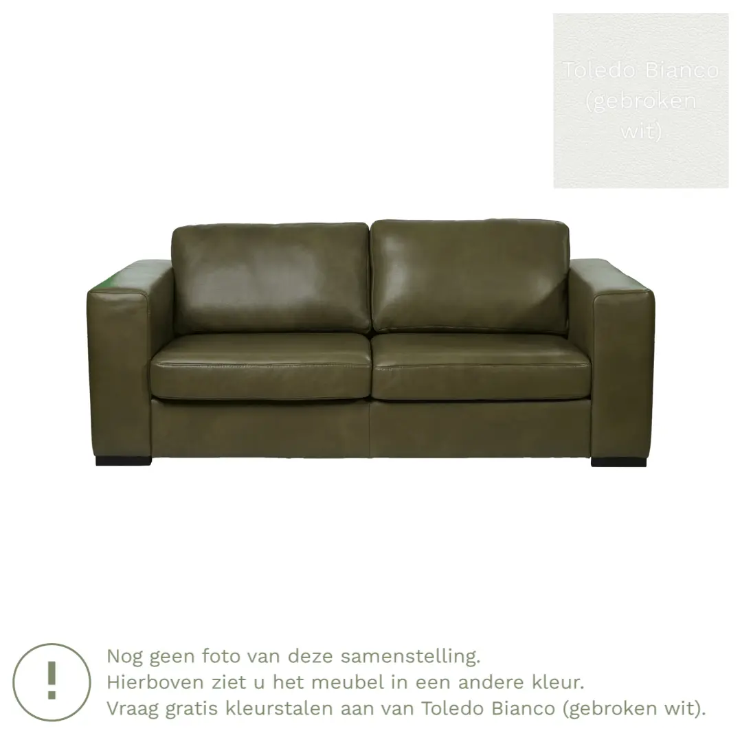 afbeelding van Leren bank Flow - 2 zits - Toledo Bianco (gebroken wit) - Poten hout zwart