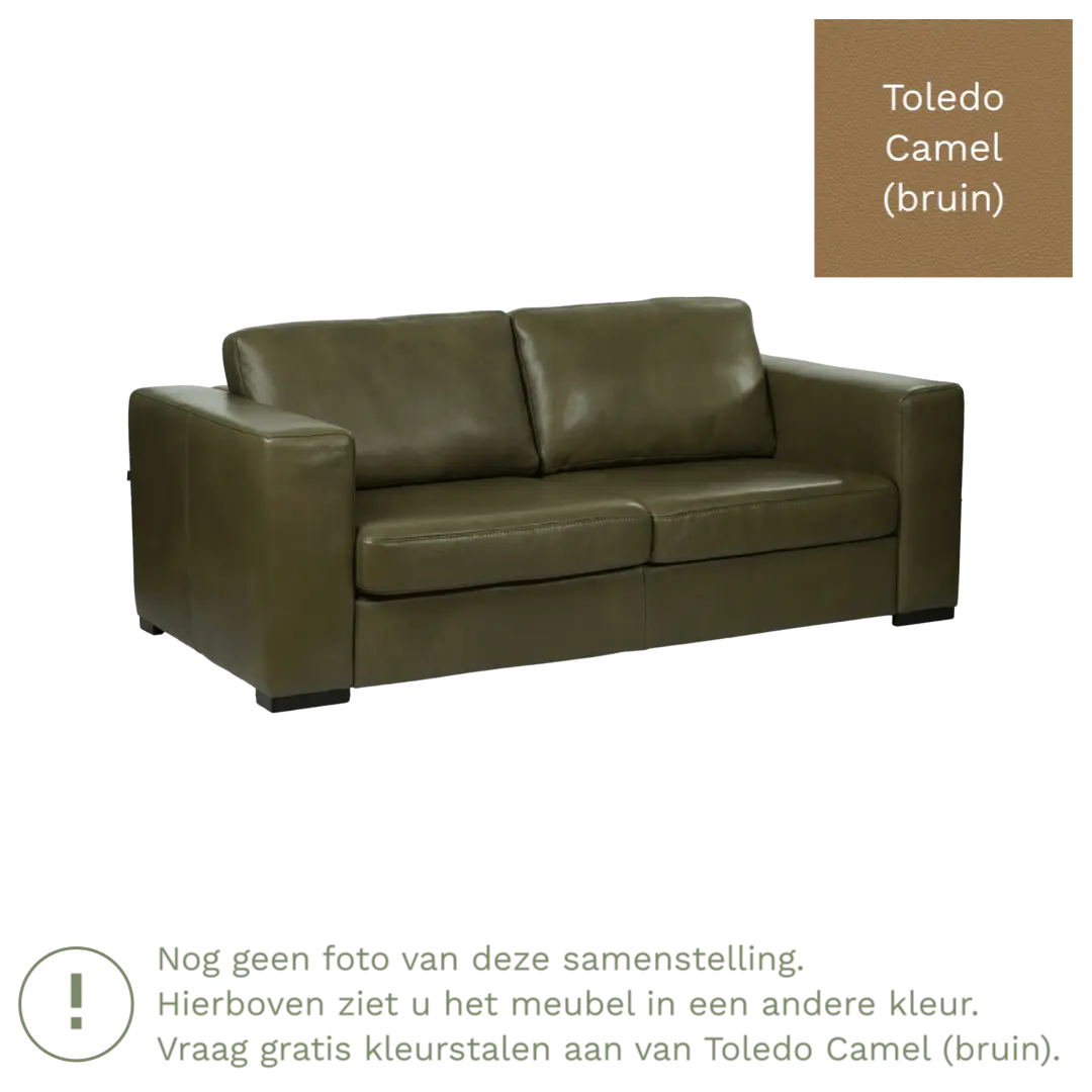 afbeelding van Leren bank Flow - 2 zits - Toledo Camel (bruin) - Poten hout zwart