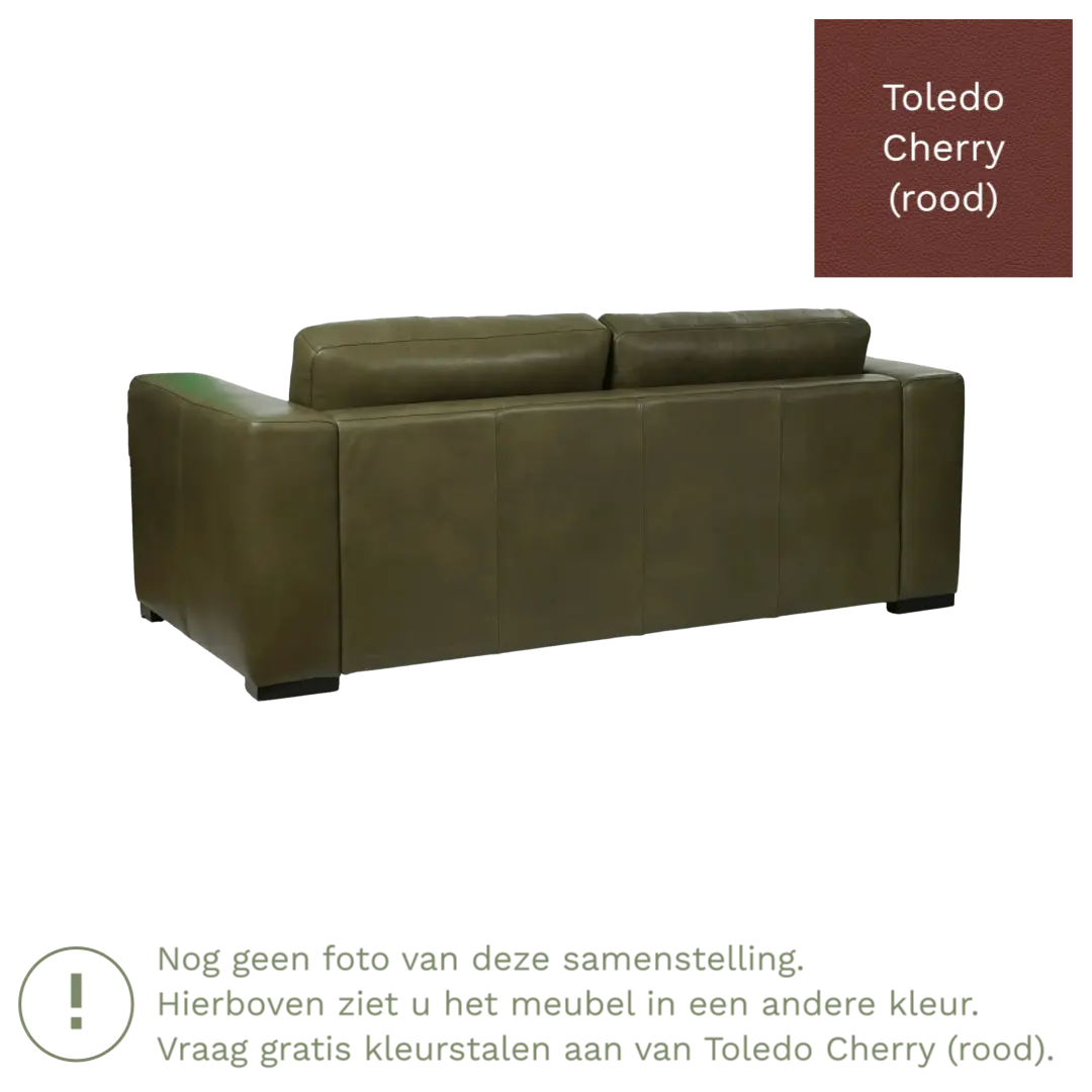 afbeelding van Leren bank Flow - 2 zits - Toledo Cherry (rood) - Poten hout bruin