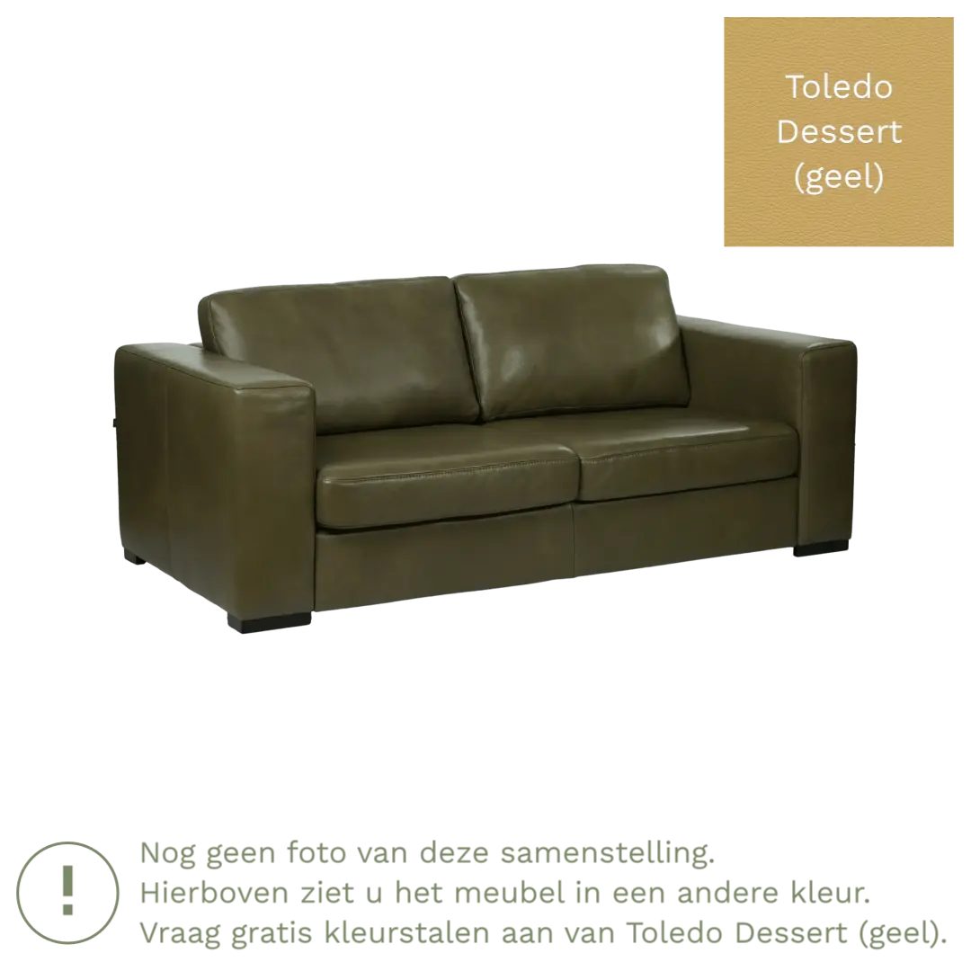 afbeelding van Leren bank Flow - 2 zits - Toledo Dessert (geel) - Poten hout bruin
