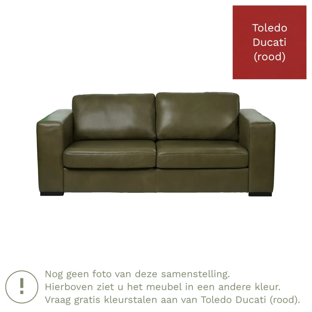 afbeelding van Leren bank Flow - 2 zits - Toledo Ducati (rood) - Poten hout bruin