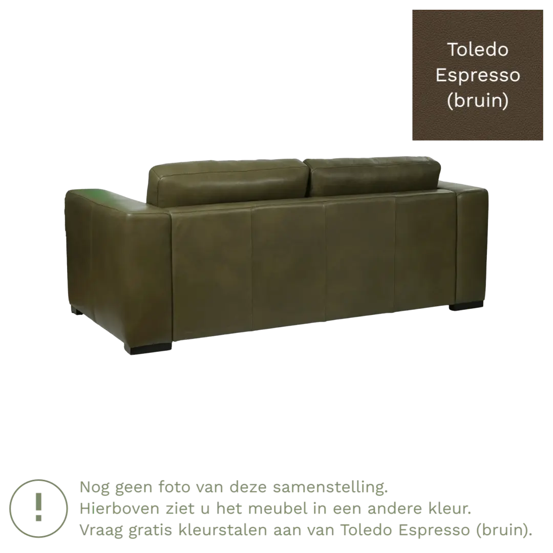 afbeelding van Leren bank Flow - 2 zits - Toledo Espresso (bruin) - Poten hout zwart