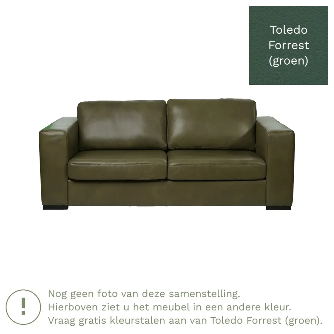 afbeelding van Leren bank Flow - 2 zits - Toledo Forrest (groen) - Poten hout bruin