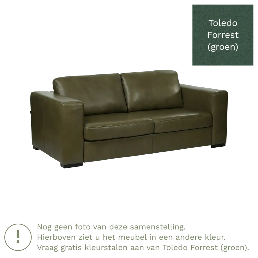 afbeelding van Leren bank Flow - 2 zits - Toledo Forrest (groen) - Poten hout bruin