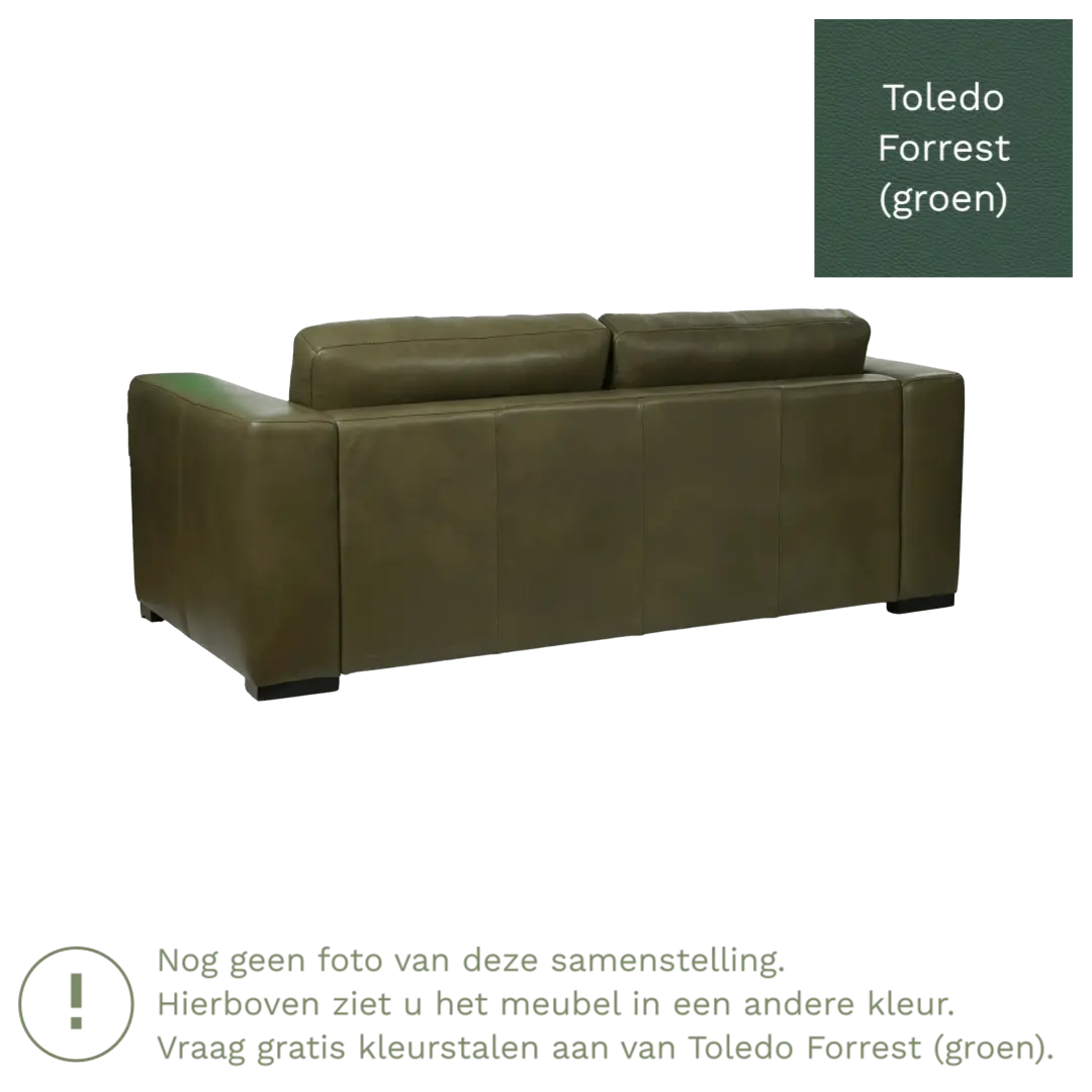 afbeelding van Leren bank Flow - 2 zits - Toledo Forrest (groen) - Poten hout bruin