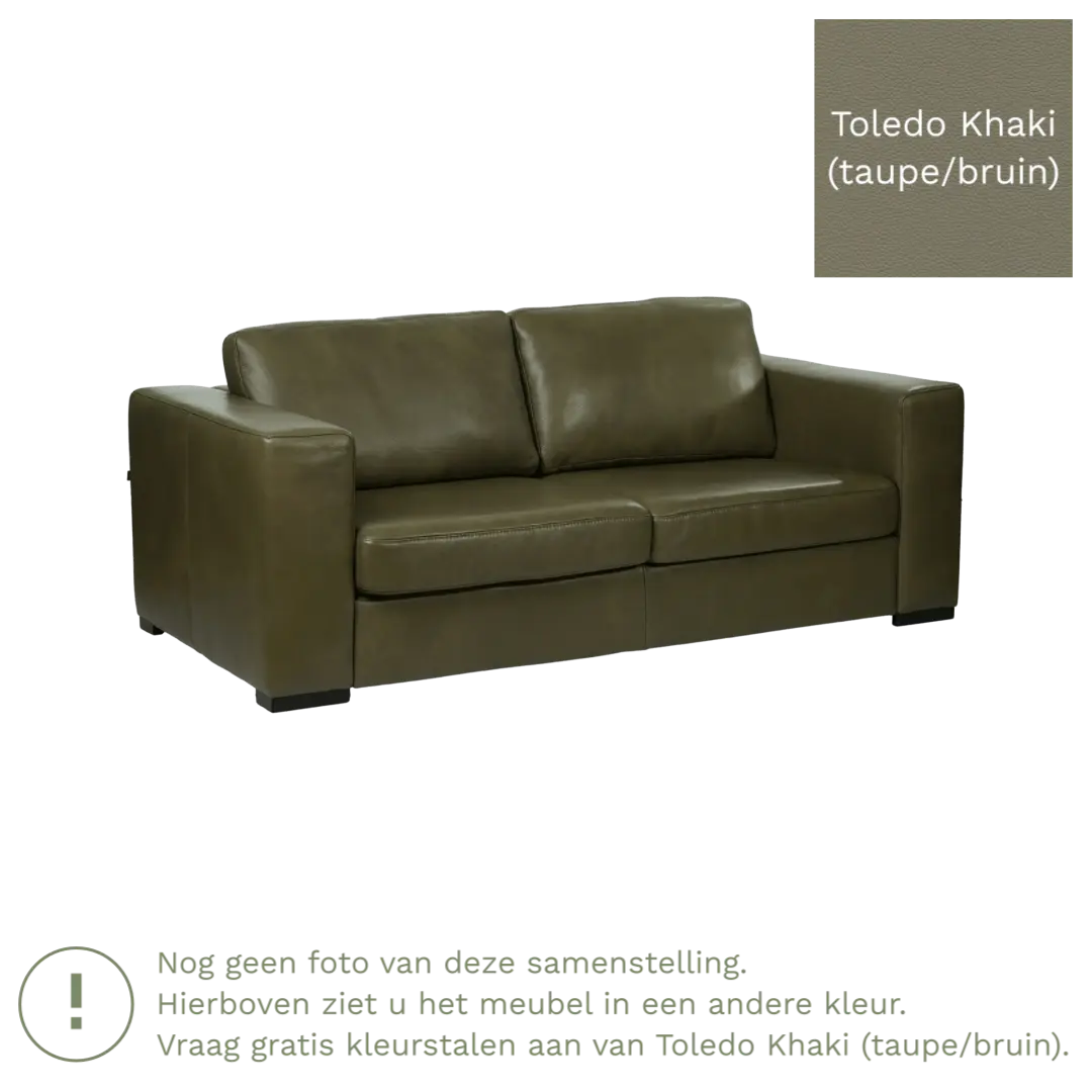 afbeelding van Leren bank Flow - 2 zits - Toledo Khaki (taupe/bruin) - Poten hout bruin