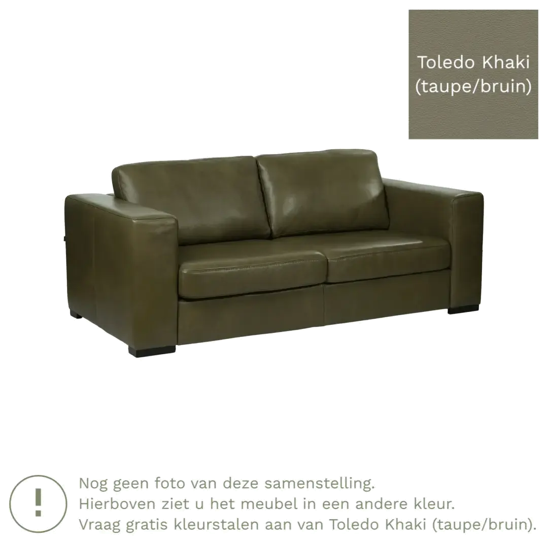afbeelding van Leren bank Flow - 2 zits - Toledo Khaki (taupe/bruin) - Poten hout zwart