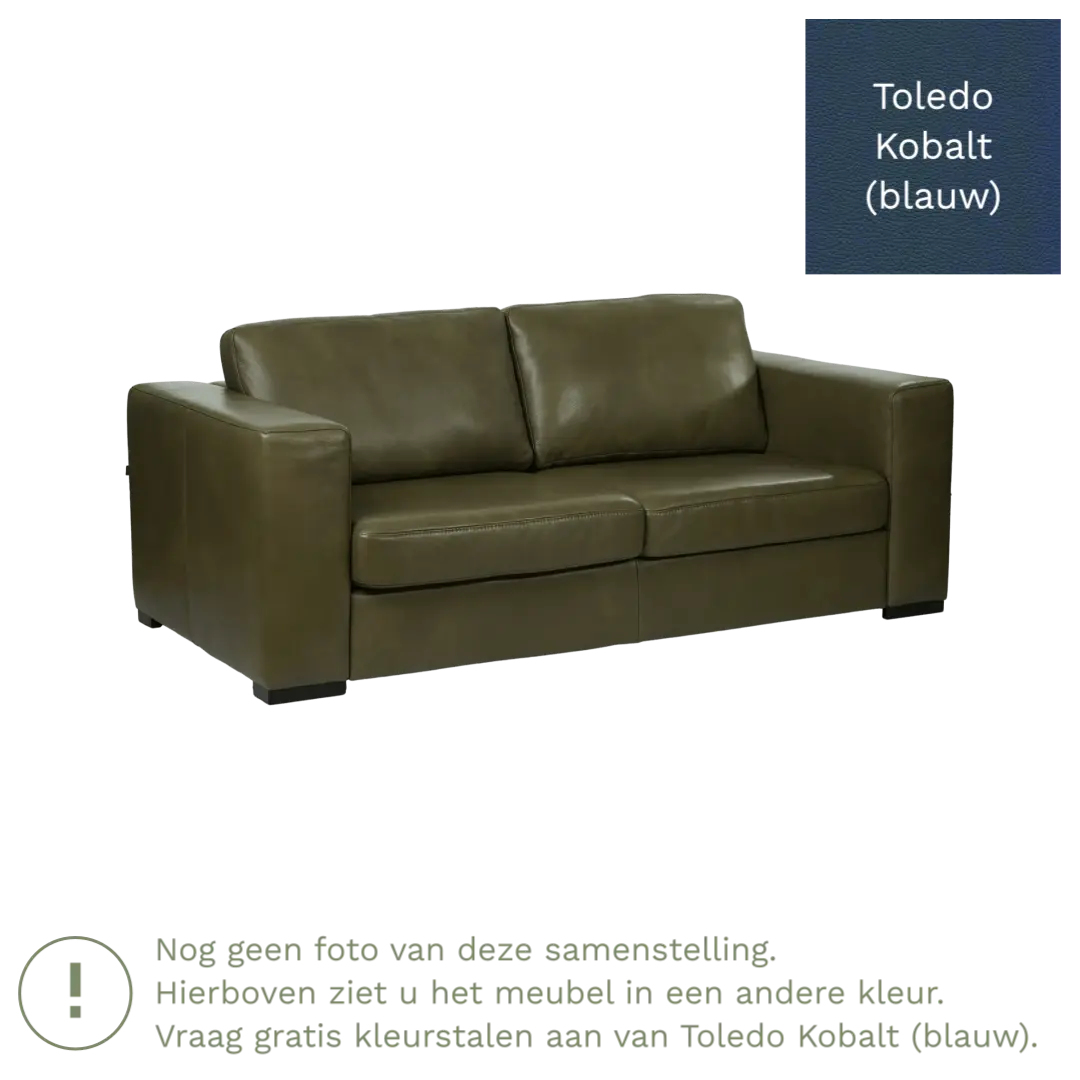 afbeelding van Leren bank Flow - 2 zits - Toledo Kobalt (blauw) - Poten hout zwart