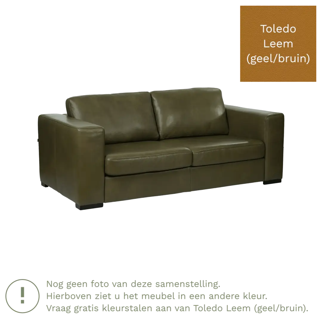 afbeelding van Leren bank Flow - 2 zits - Toledo Leem (geel/bruin) - Poten hout bruin