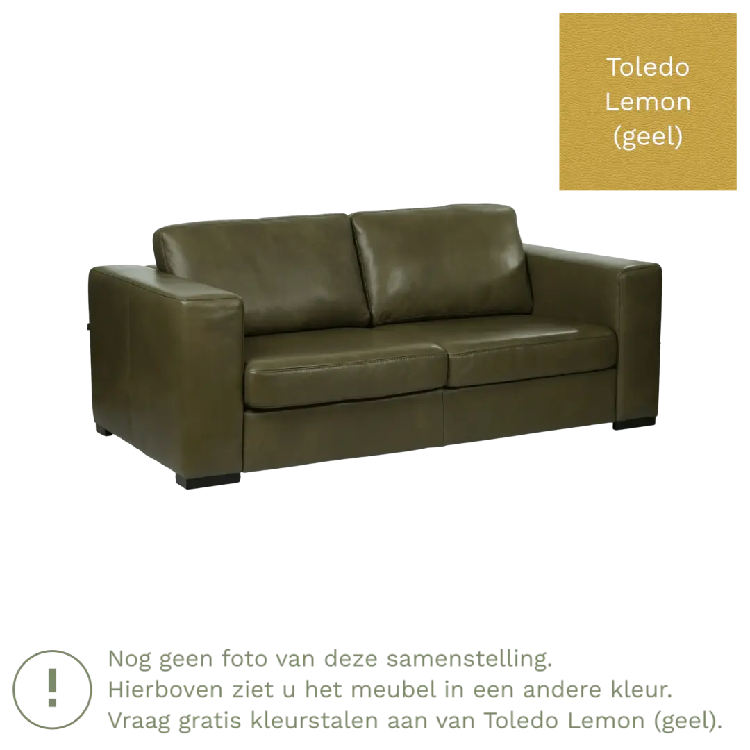 afbeelding van Leren bank Flow - 2 zits - Toledo Lemon (geel) - Poten hout bruin