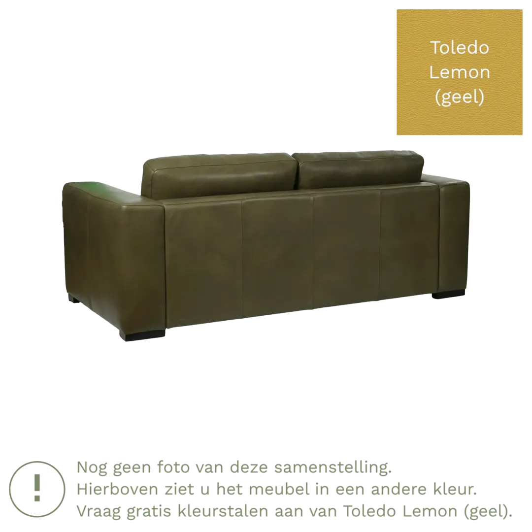 afbeelding van Leren bank Flow - 2 zits - Toledo Lemon (geel) - Poten hout bruin