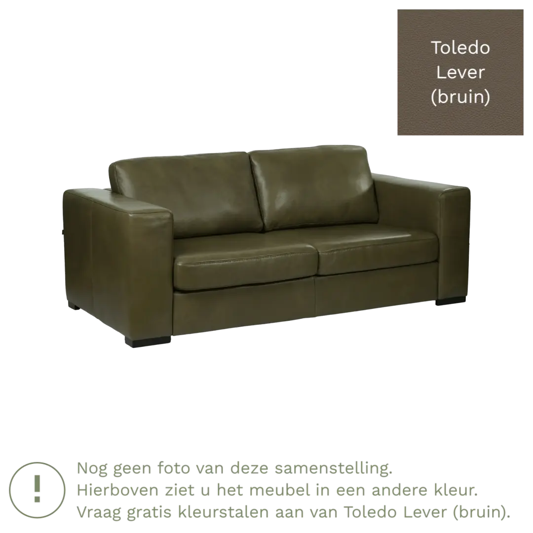 afbeelding van Leren bank Flow - 2 zits - Toledo Lever (bruin) - Poten hout bruin