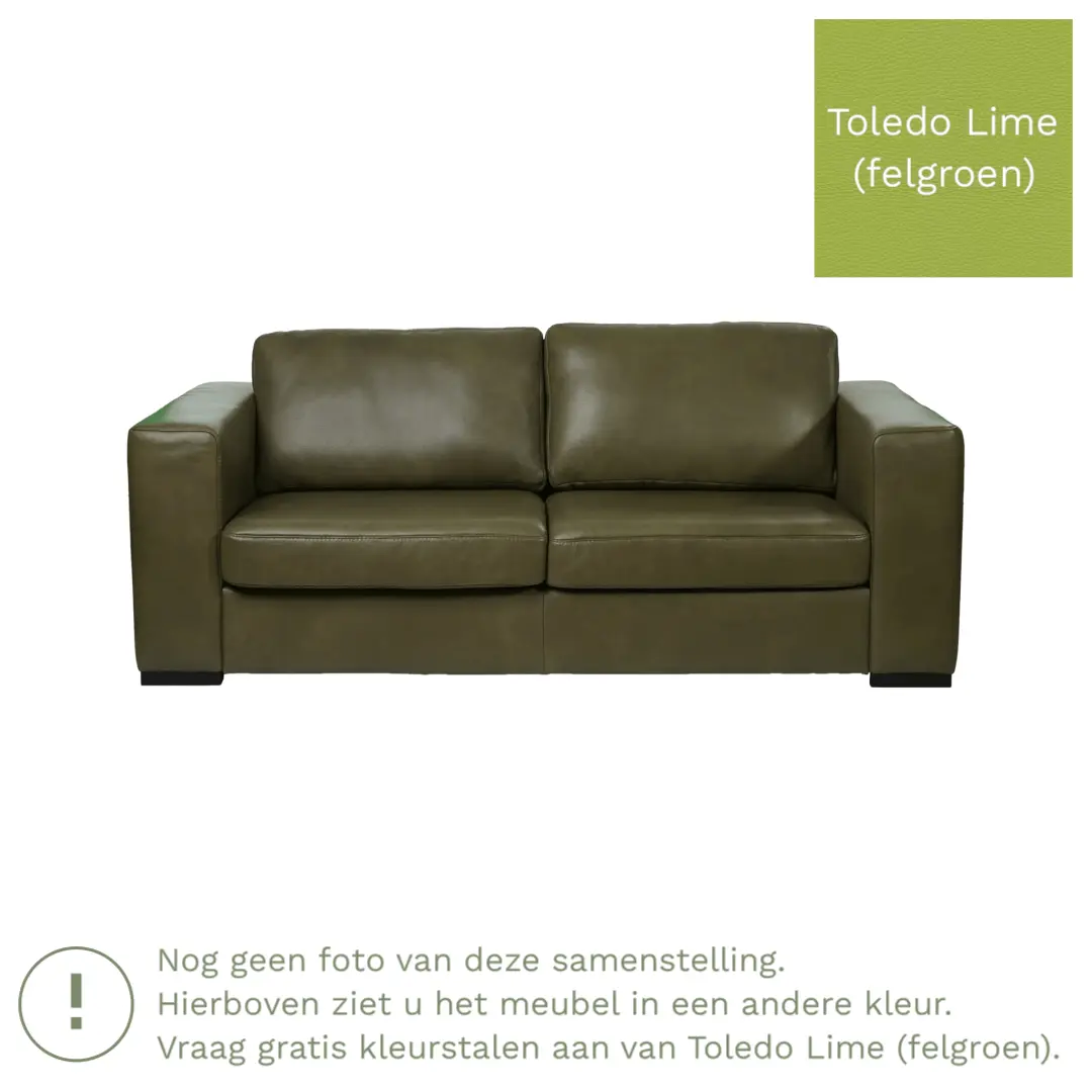 afbeelding van Leren bank Flow - 2 zits - Toledo Lime (felgroen) - Poten hout bruin
