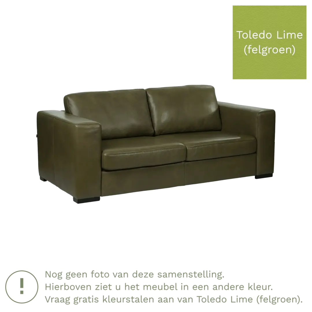 afbeelding van Leren bank Flow - 2 zits - Toledo Lime (felgroen) - Poten hout zwart