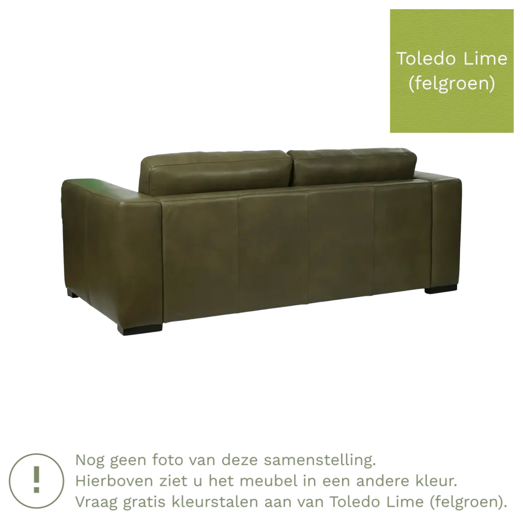 afbeelding van Leren bank Flow - 2 zits - Toledo Lime (felgroen) - Poten hout zwart