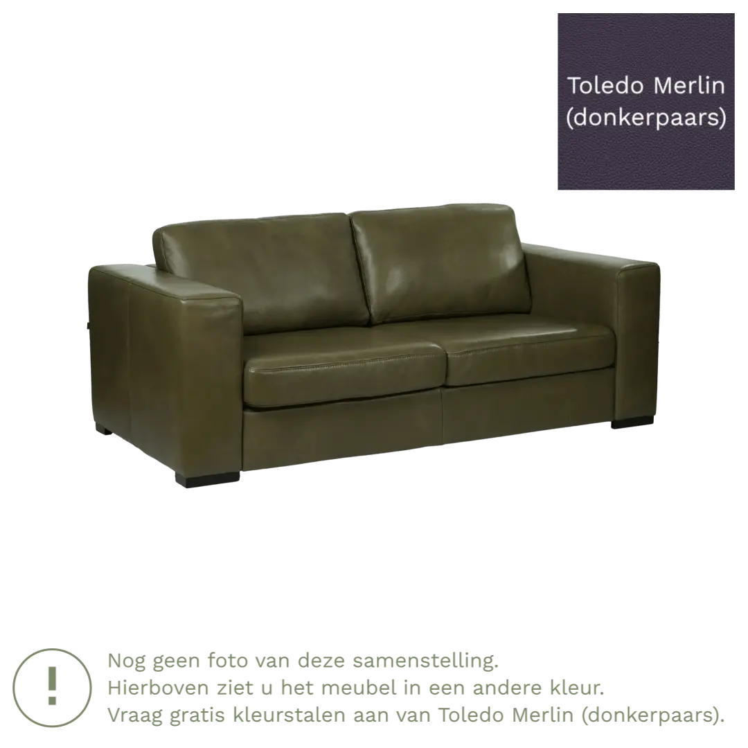 afbeelding van Leren bank Flow - 2 zits - Toledo Merlin (donkerpaars) - Poten hout zwart