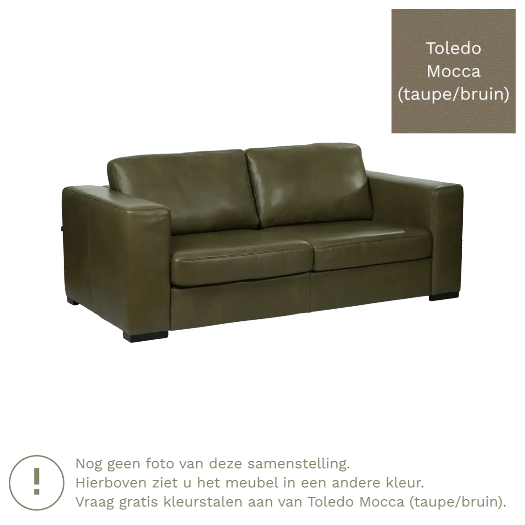 afbeelding van Leren bank Flow - 2 zits - Toledo Mocca (taupe/bruin) - Poten hout zwart