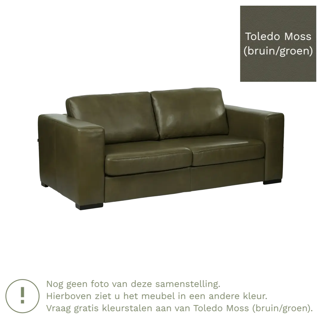afbeelding van Leren bank Flow - 2 zits - Toledo Moss (bruin/groen) - Poten hout bruin