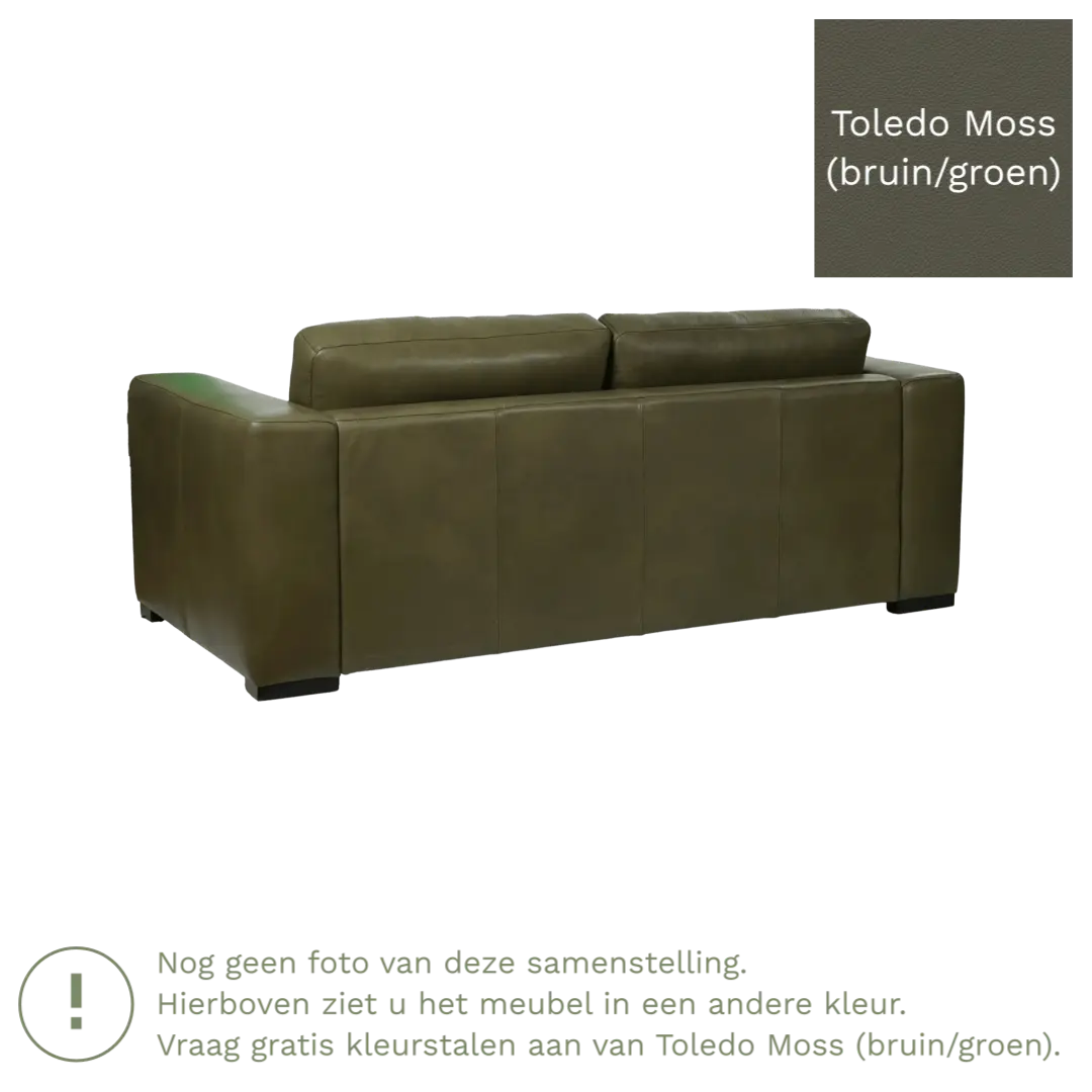 afbeelding van Leren bank Flow - 2 zits - Toledo Moss (bruin/groen) - Poten hout bruin
