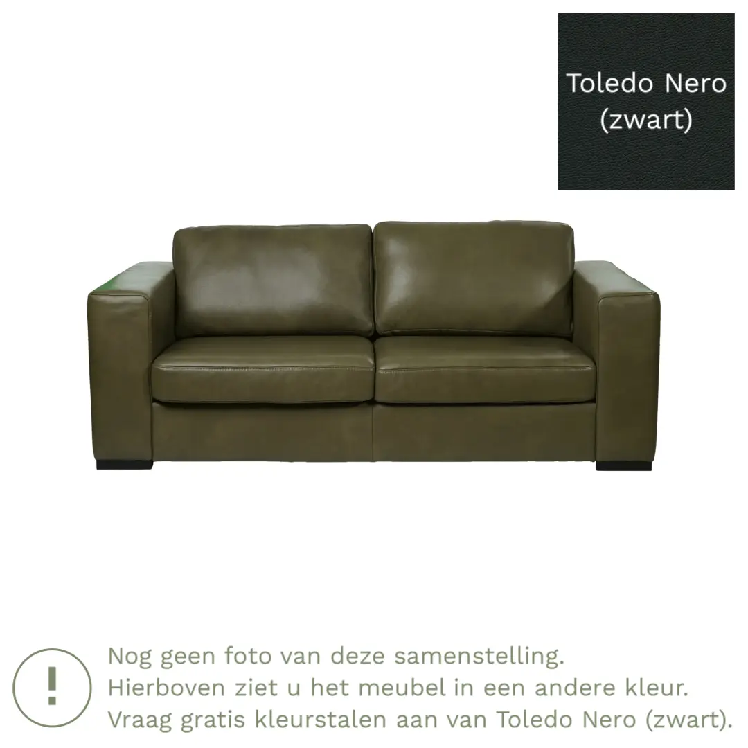 afbeelding van Leren bank Flow - 2 zits - Toledo Nero (zwart) - Poten hout bruin