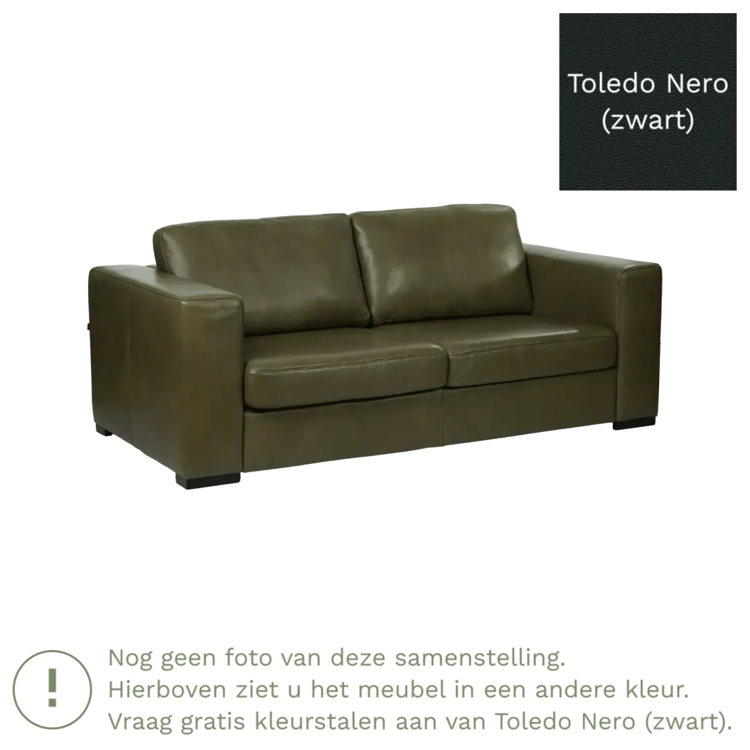 afbeelding van Leren bank Flow - 2 zits - Toledo Nero (zwart) - Poten hout bruin