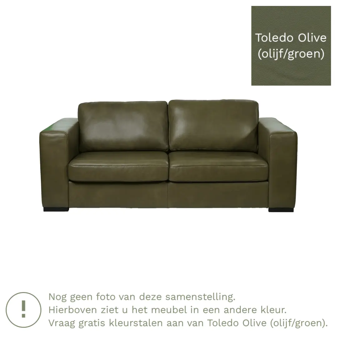 afbeelding van Leren bank Flow - 2 zits - Toledo Olive (olijf/goen) - Poten hout zwart