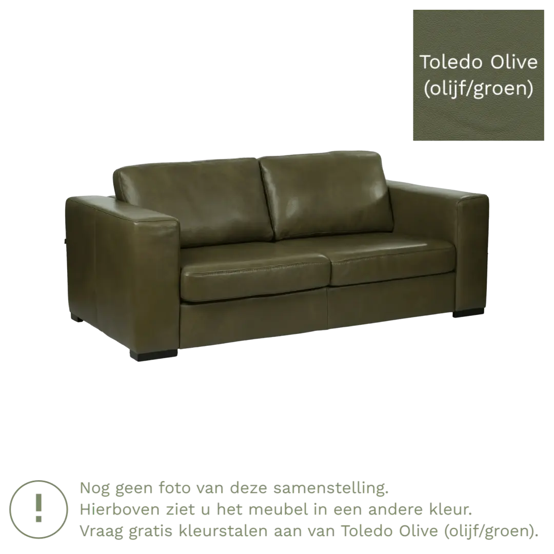 afbeelding van Leren bank Flow - 2 zits - Toledo Olive (olijf/goen) - Poten hout zwart