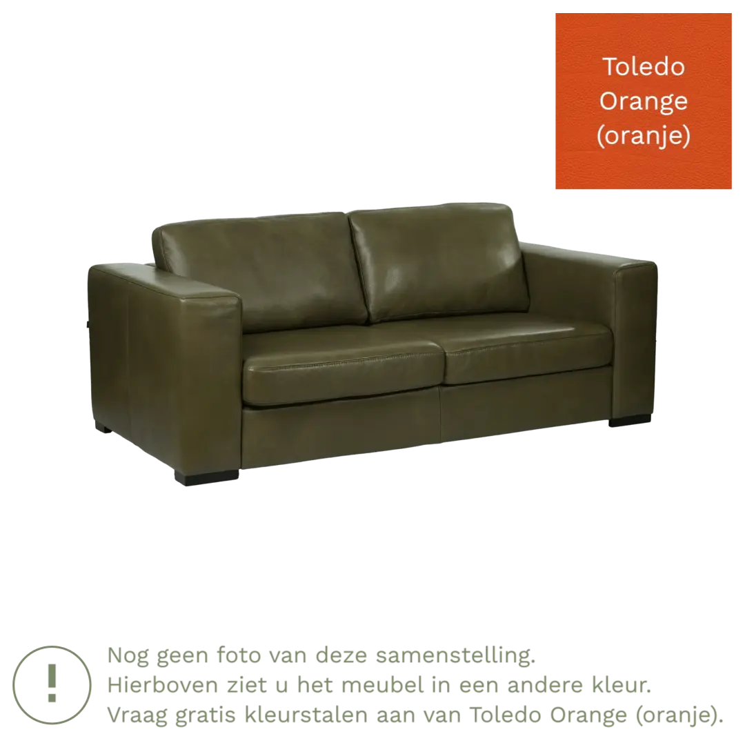 afbeelding van Leren bank Flow - 2 zits - Toledo Orange (oranje) - Poten hout bruin