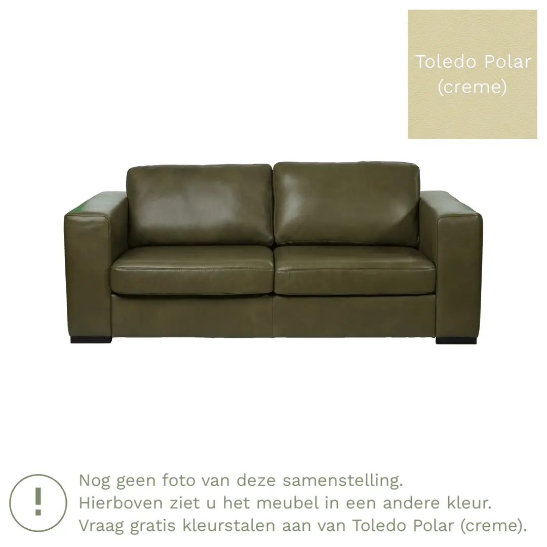 afbeelding van Leren bank Flow - 2 zits - Toledo Polar (crème) - Poten hout bruin