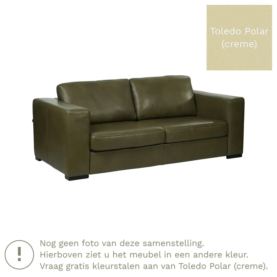 afbeelding van Leren bank Flow - 2 zits - Toledo Polar (crème) - Poten hout bruin