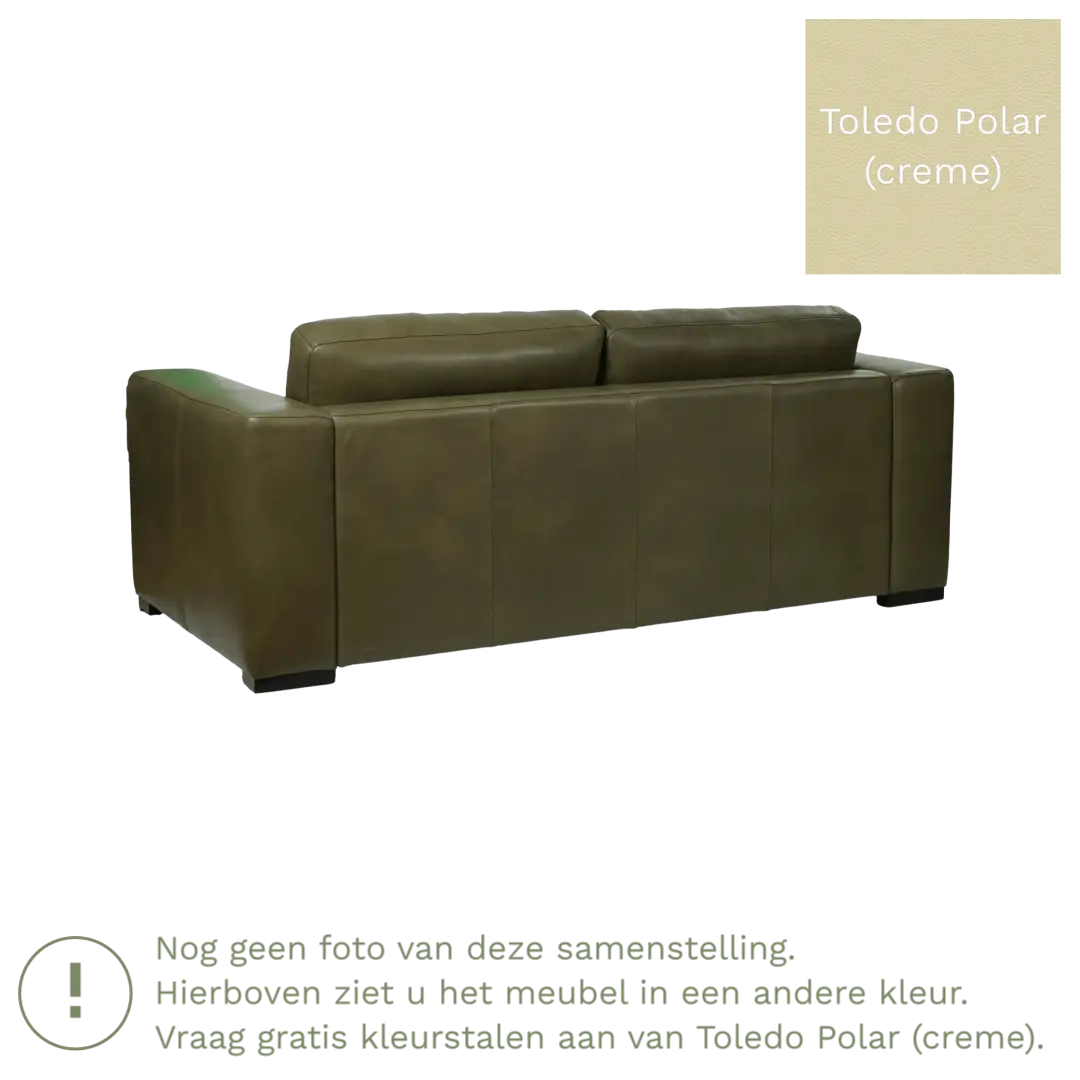 afbeelding van Leren bank Flow - 2 zits - Toledo Polar (crème) - Poten hout bruin