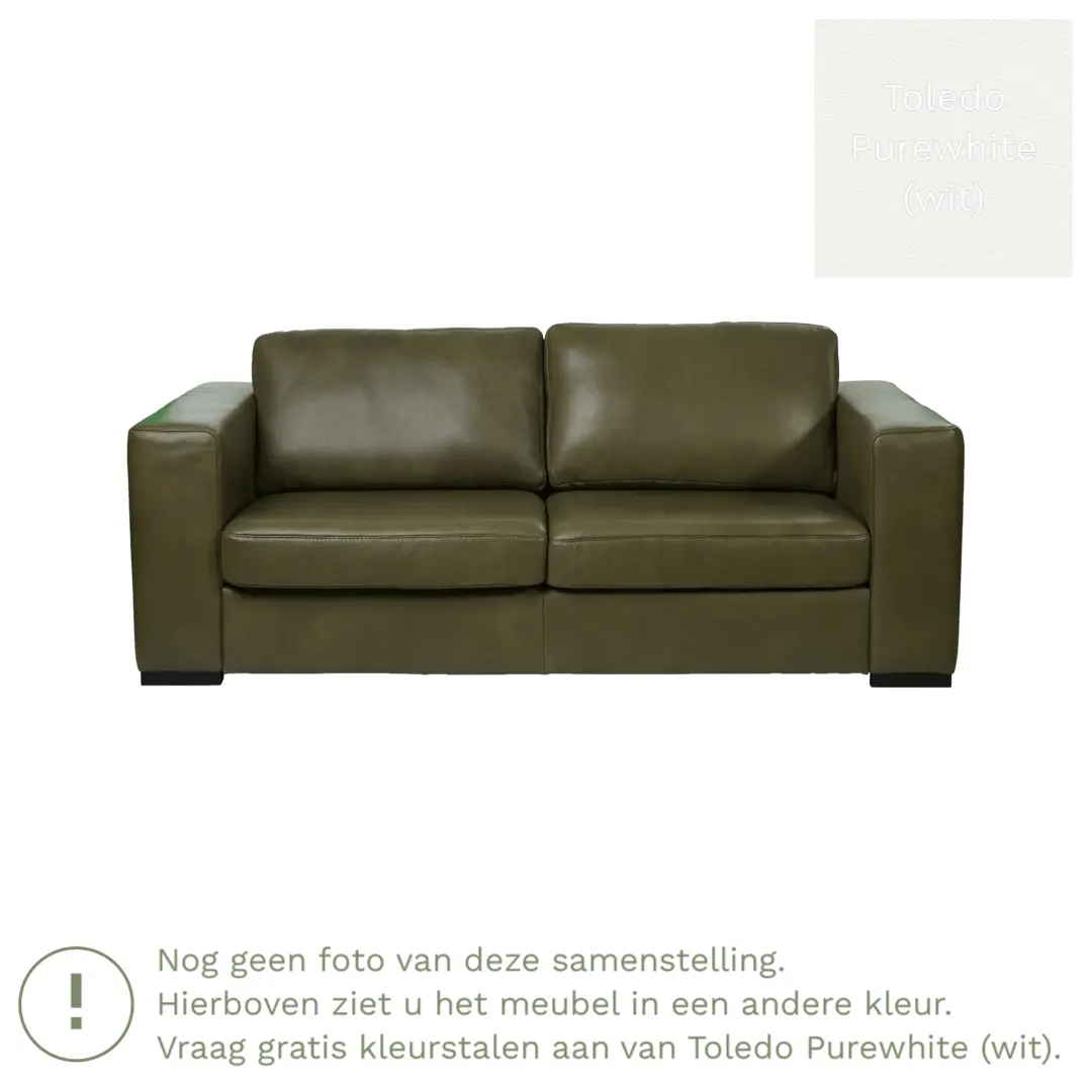 afbeelding van Leren bank Flow - 2 zits - Toledo Purewhite (wit) - Poten hout zwart