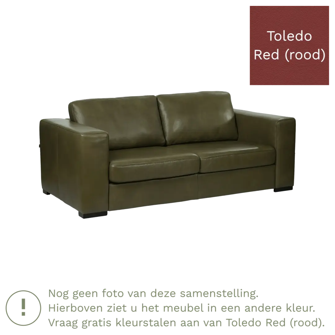 afbeelding van Leren bank Flow - 2 zits - Toledo Red (rood) - Poten hout bruin