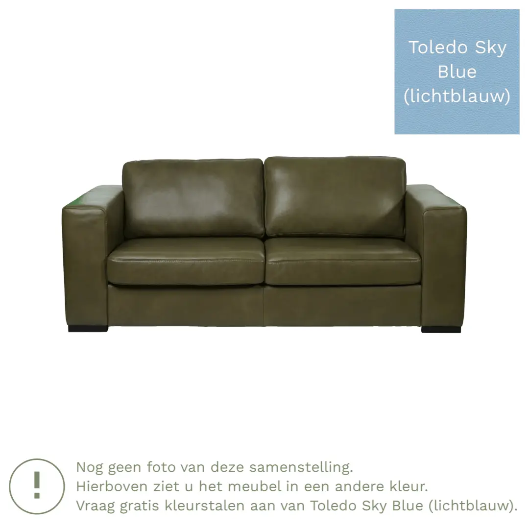 afbeelding van Leren bank Flow - 2 zits - Toledo Sky Blue (lichtblauw) - Poten hout zwart