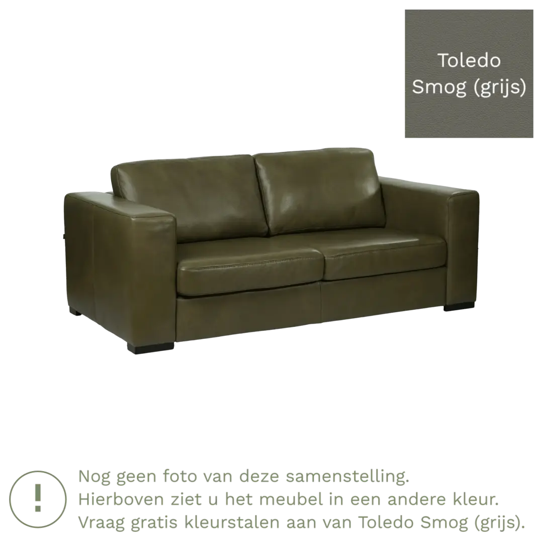 afbeelding van Leren bank Flow - 2 zits - Toledo Smog (grijs) - Poten hout bruin