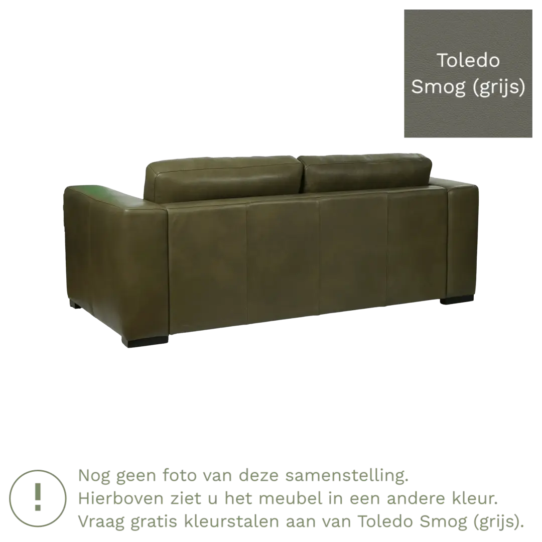 afbeelding van Leren bank Flow - 2 zits - Toledo Smog (grijs) - Poten hout bruin