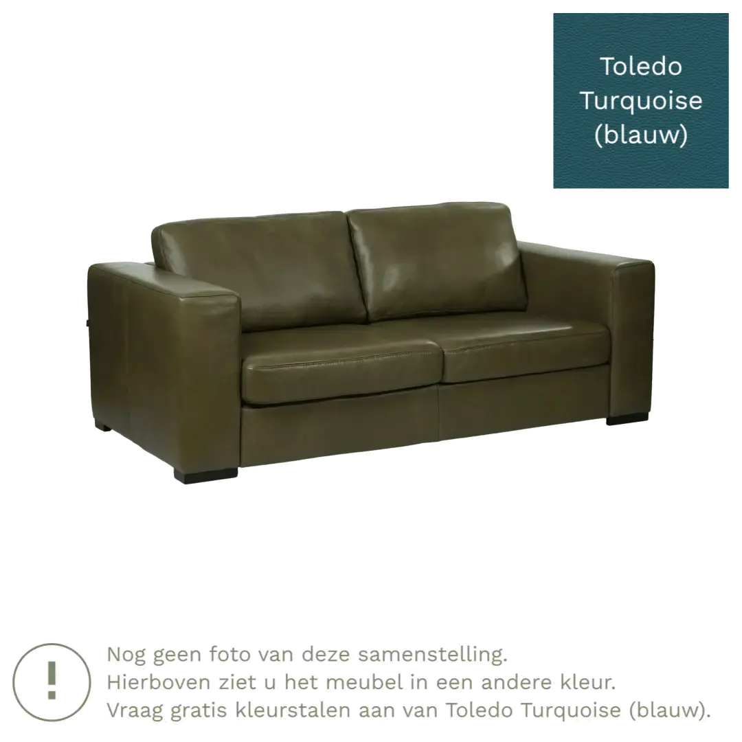 afbeelding van Leren bank Flow - 2 zits - Toledo Turquoise (blauw) - Poten hout zwart