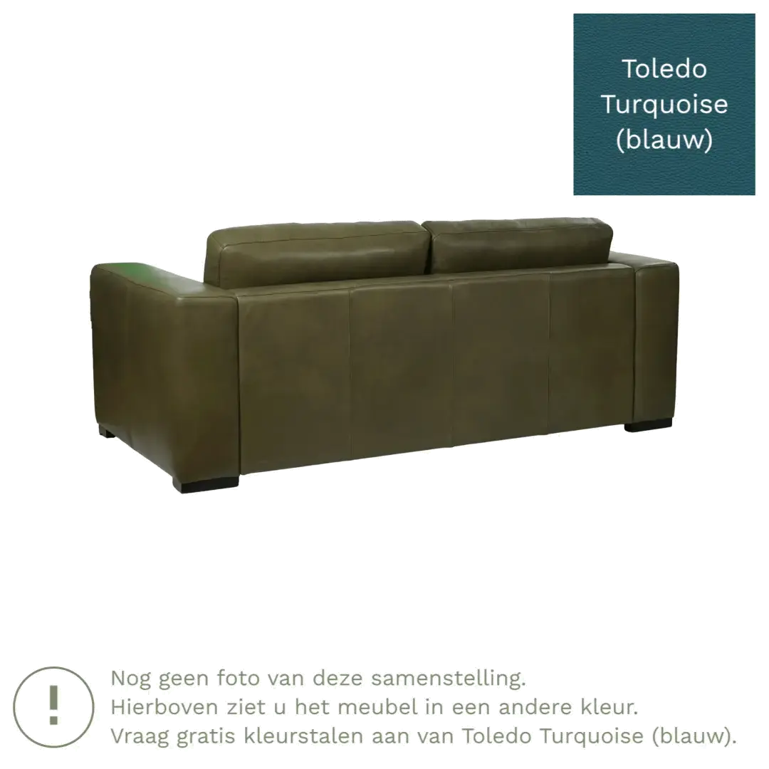 afbeelding van Leren bank Flow - 2 zits - Toledo Turquoise (blauw) - Poten hout zwart