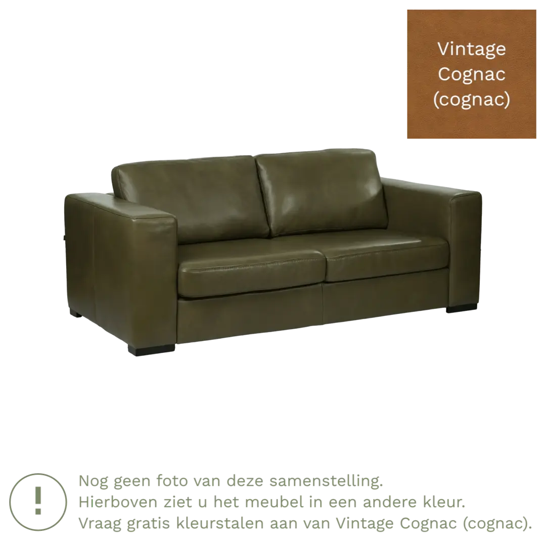 afbeelding van Leren bank Flow - 2 zits - Vintage Cognac (cognac) - Poten hout zwart