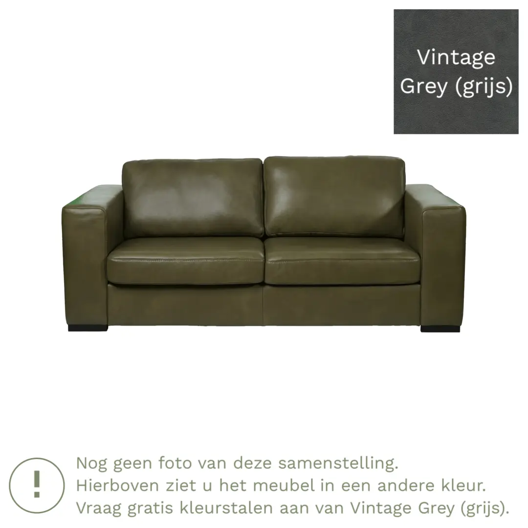 afbeelding van Leren bank Flow - 2 zits - Vintage Grey (grijs) - Poten hout bruin