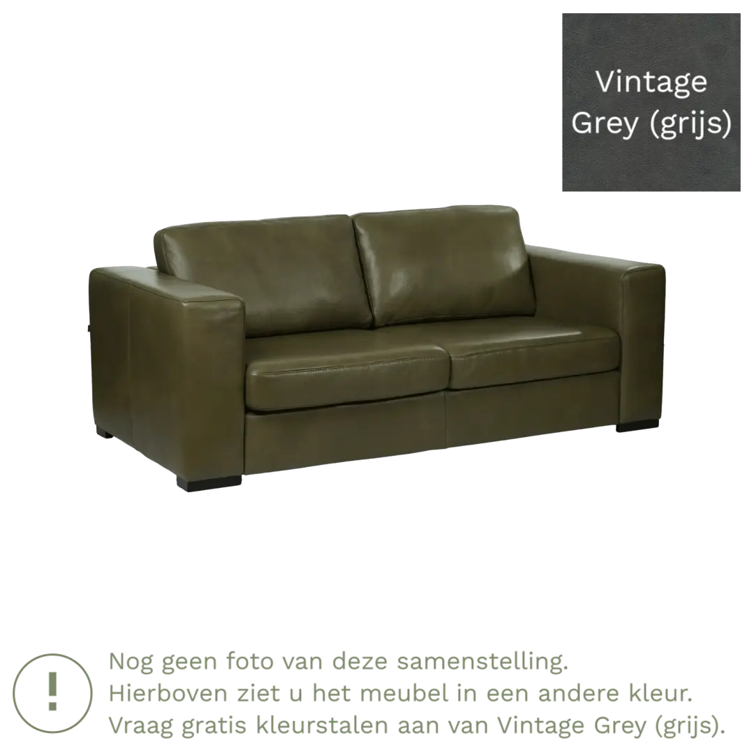 afbeelding van Leren bank Flow - 2 zits - Vintage Grey (grijs) - Poten hout bruin