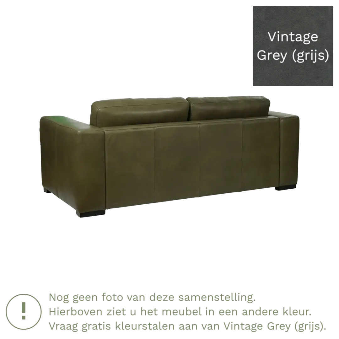 afbeelding van Leren bank Flow - 2 zits - Vintage Grey (grijs) - Poten hout bruin