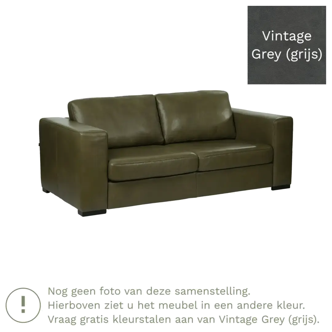 afbeelding van Leren bank Flow - 2 zits - Vintage Grey (grijs) - Poten hout zwart