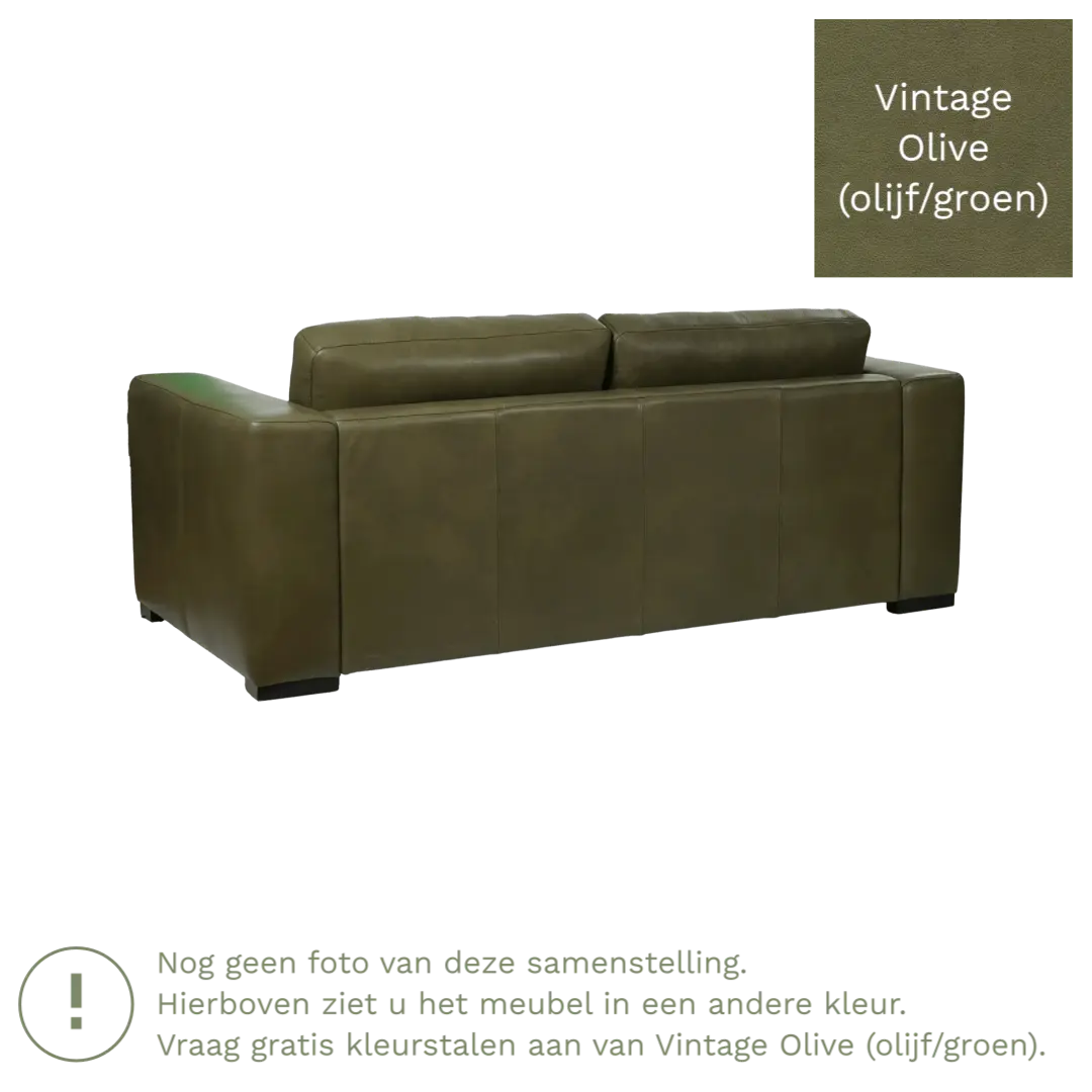 afbeelding van Leren bank Flow - 2 zits - Vintage Olive (olijf/groen) - Poten hout bruin